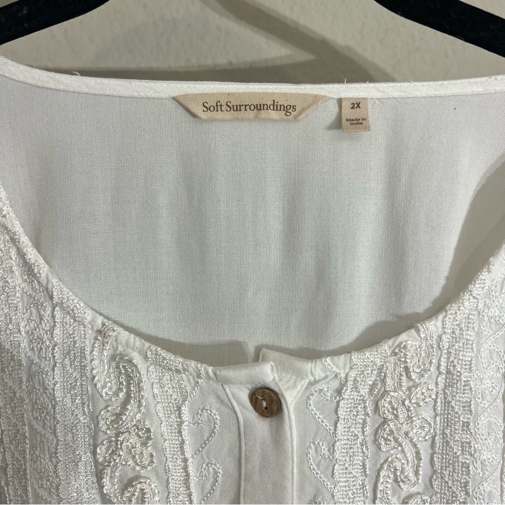 Soft Surroundings white embroidered button tunic top 2x tie back boho romantic - Picture 9 of 15